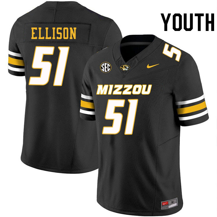 Youth #51 Tyson Ellison Missouri Tigers College Football Jerseys Stitched-Black